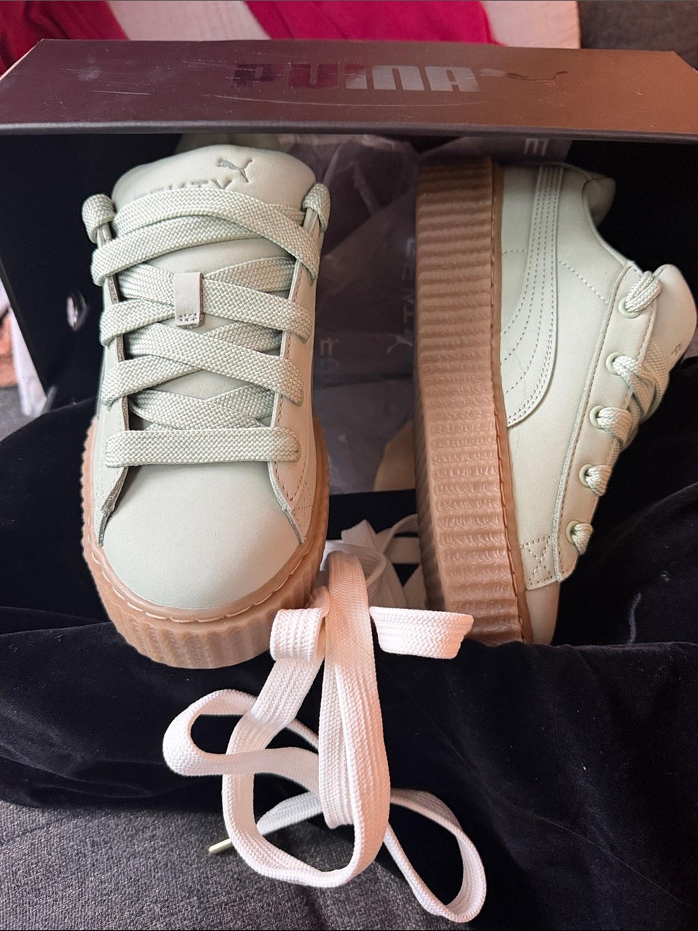 Puma Women’s FENTY Platform Sneakers in Mint Green with Gum Sole